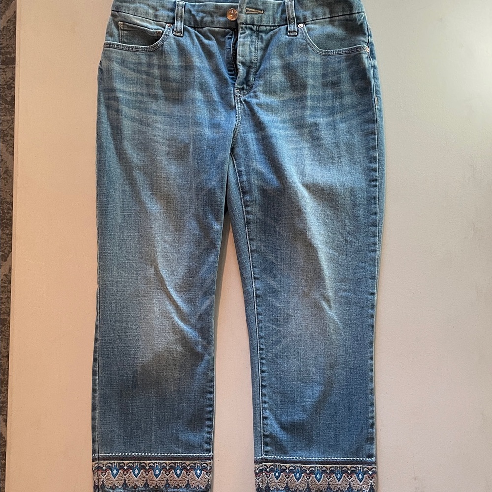 Chico’s Blue Denim Jeans with Patterned Hem